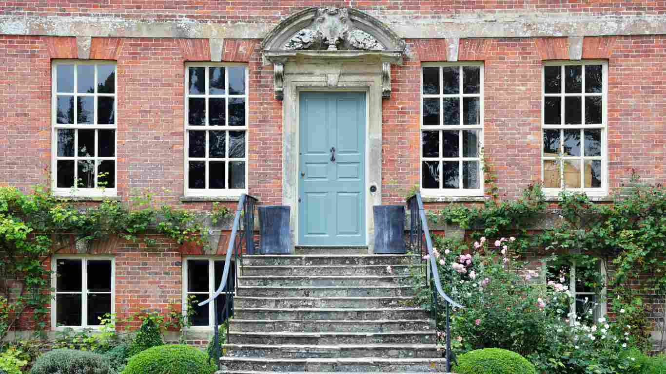 Blue front door of a old mansion